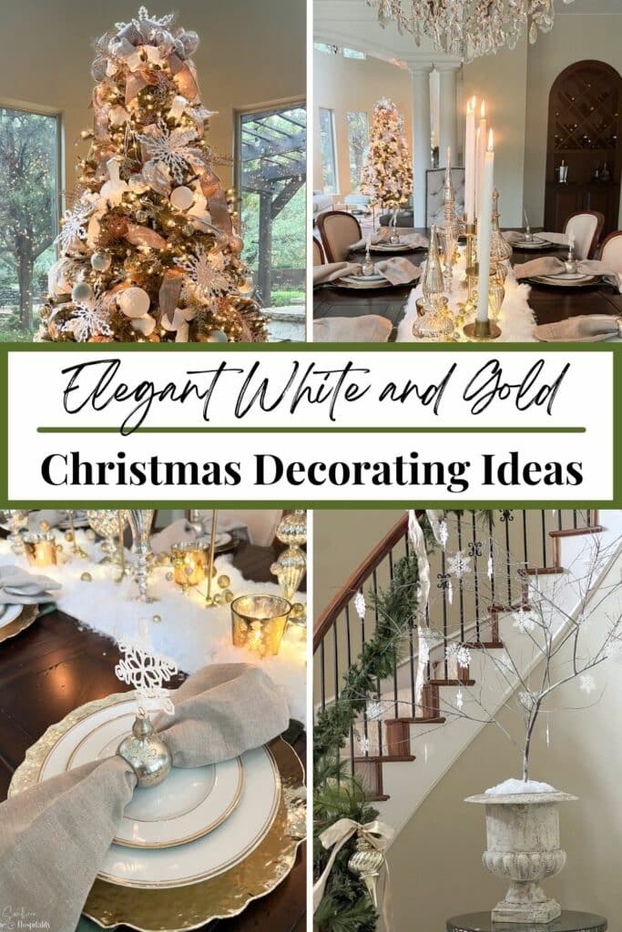 Elegant White and Gold Christmas Decorating Ideas Pinterest graphic