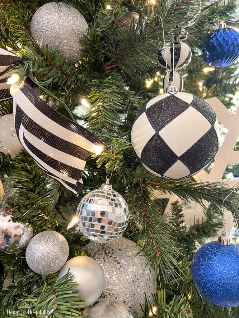 Disco ball small ornament on Christmas tree