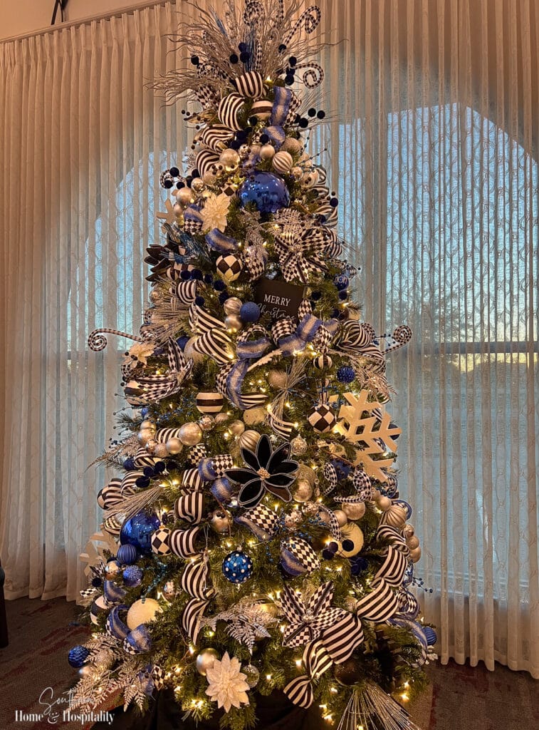 Blue, Black, and Silver Christmas tree decorations