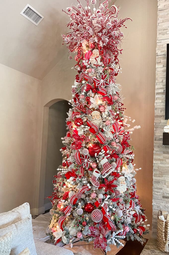 Red and white Christmas tree decor