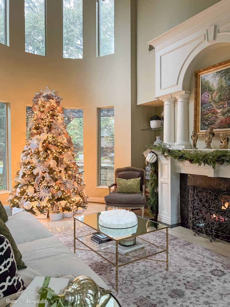 White and gold holiday living room