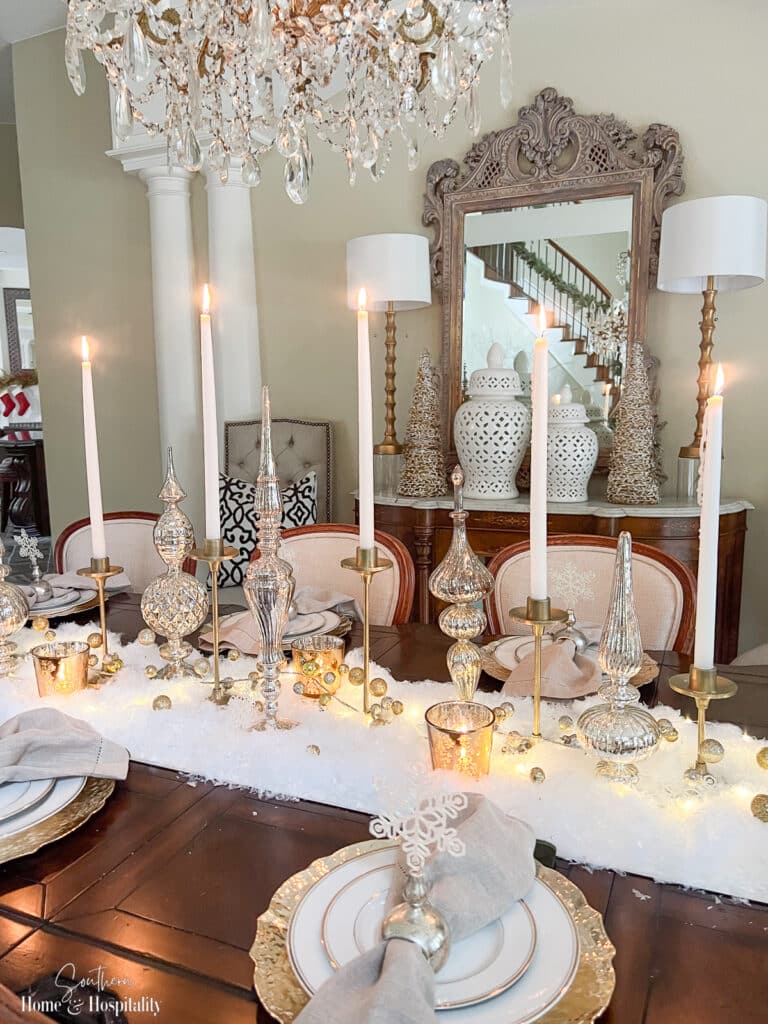 Gold and white Christmas dining room
