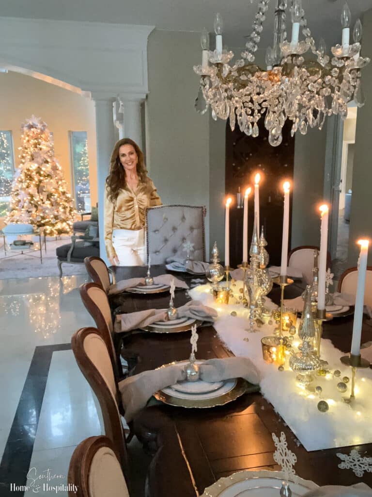 Gold and white holiday table setting