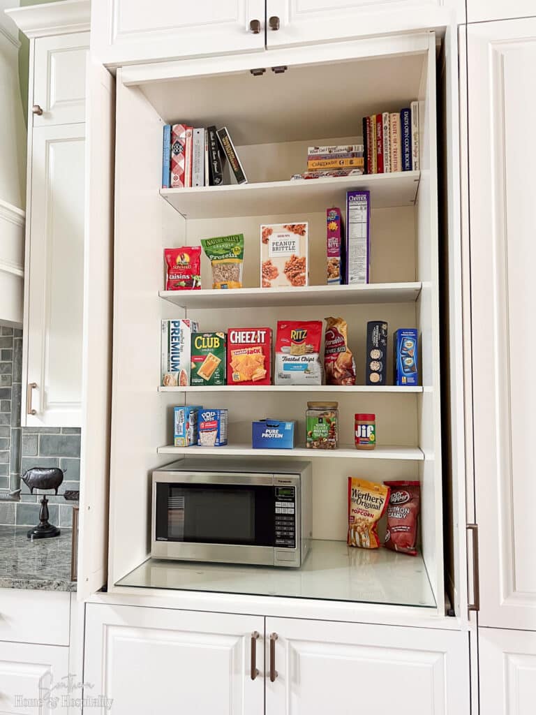 Hidden snack pantry in kitchen