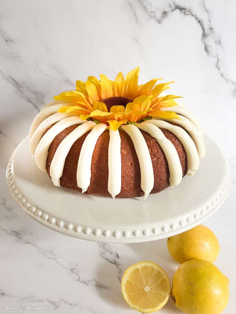 Nothing Bundt Cake lemon cake copycat with sunflower