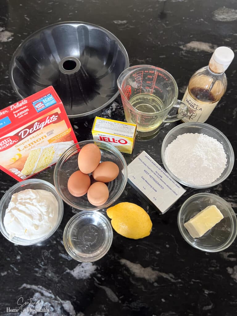 Ingredients to make nothing bundt cakes lemon bundt cake