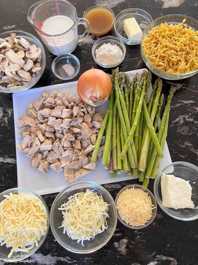 Ingredients for chicken asparagus bake