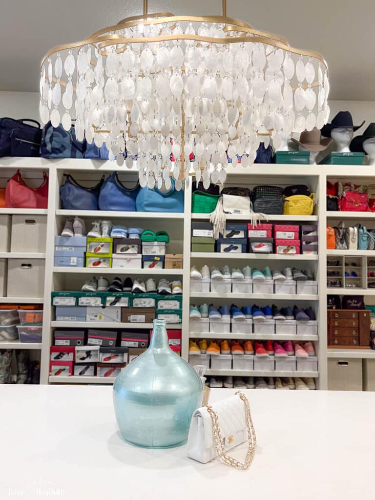 Capiz shell chandelier in dream closet