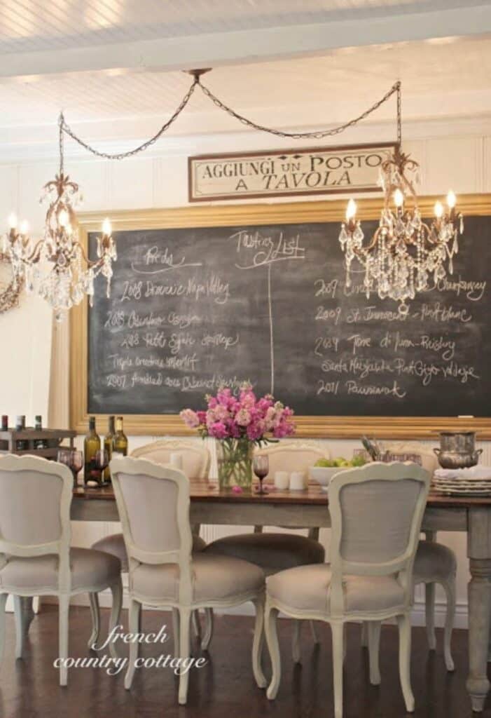 Oversize chalkboard in a dining room