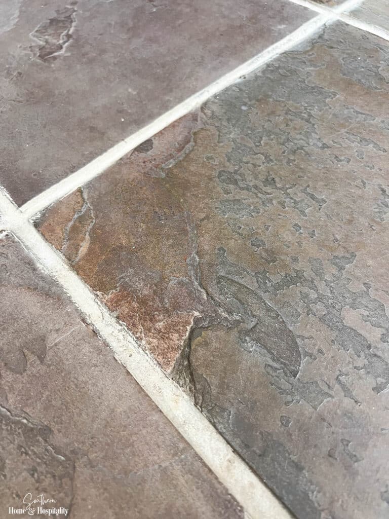 Cleft and texture of natural slate tile