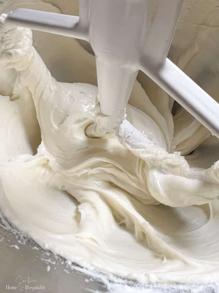 Beating cream cheese with a stand mixer