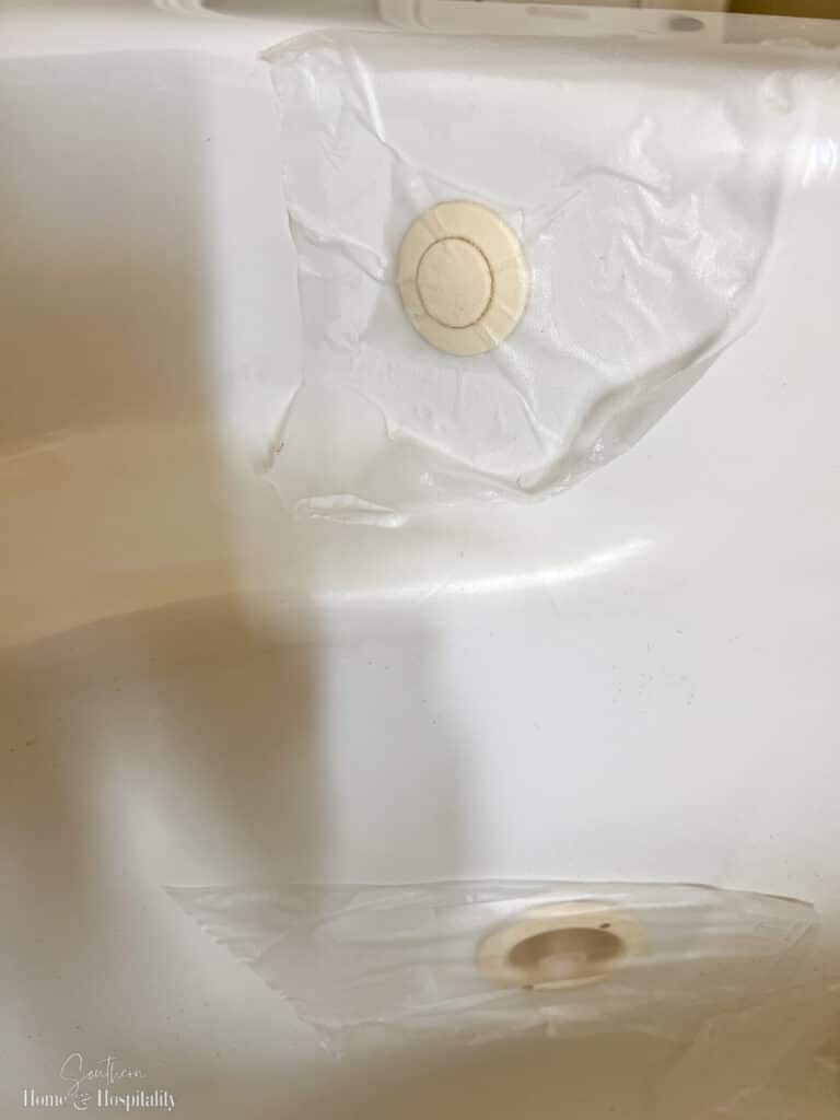 Plastic tub parts after whitening for 24 hours