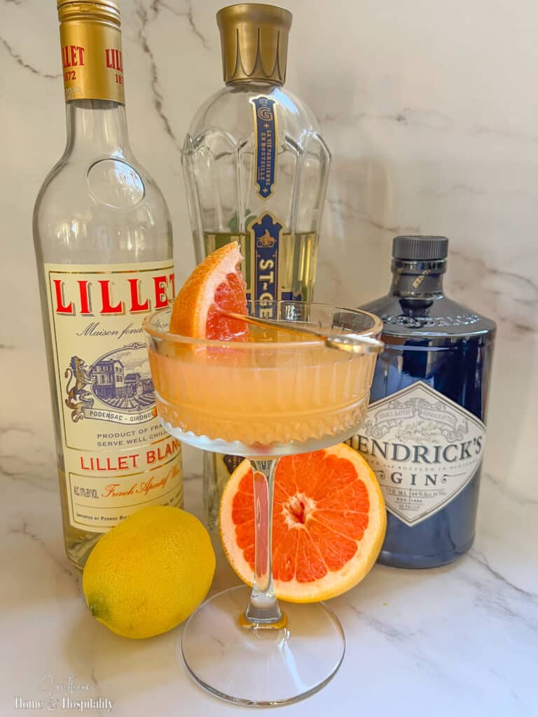 French Blonde cocktail with Lillet Blanc, St-Germain, and Hendricks gin