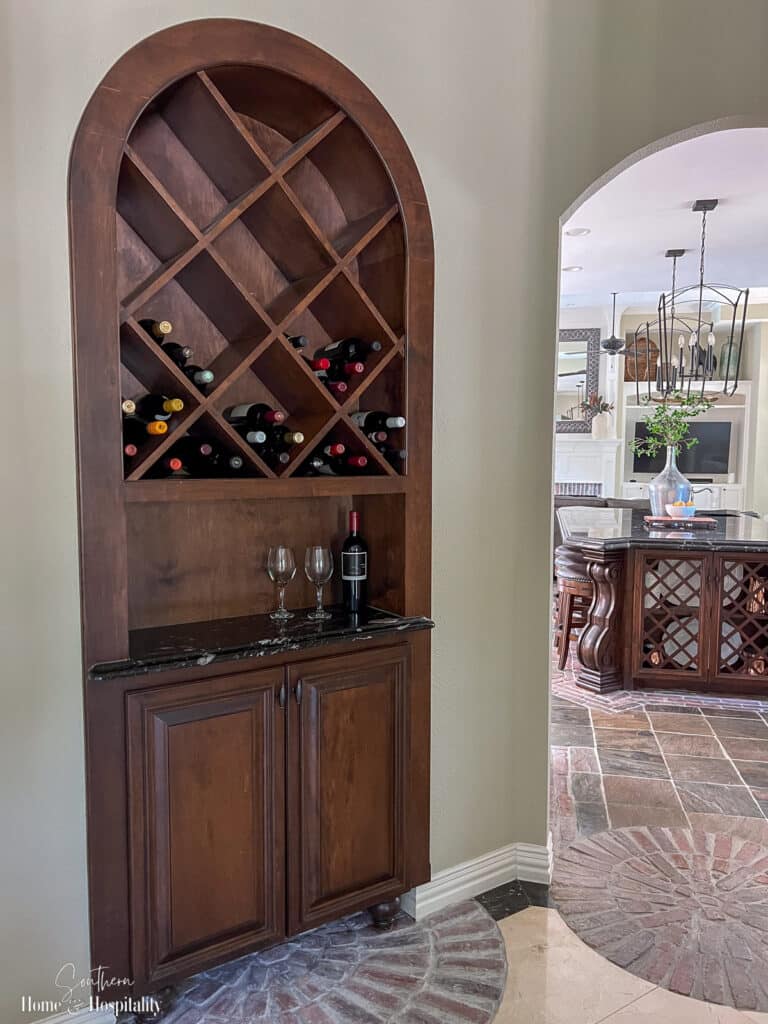 Built in wine bar cabinet in dining room