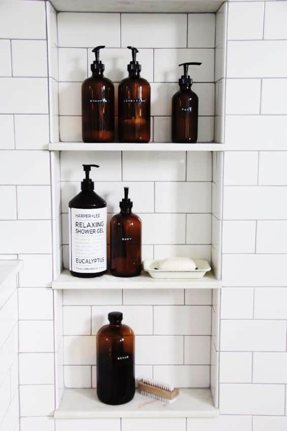 Shower with dispenser bottles
