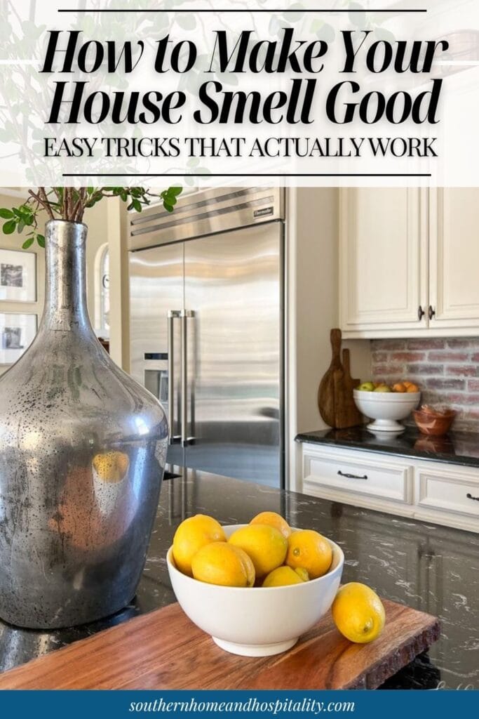 Bright, clean home interior with fresh lemon decor showing easy natural ways to make your house smell good and keep your home smelling fresh