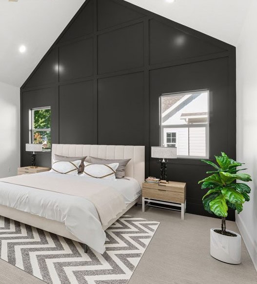 Single dark accent wall behind bed