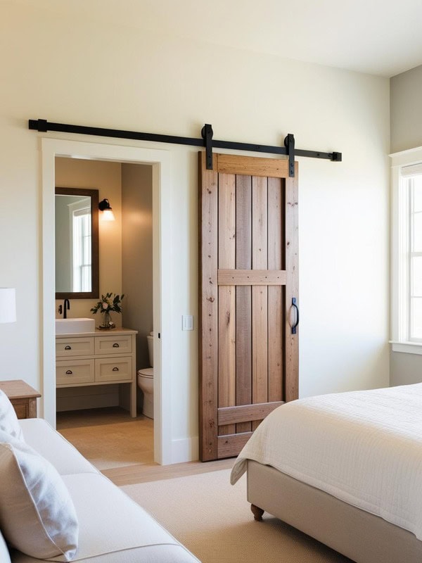 Rustic barn door in bedroom