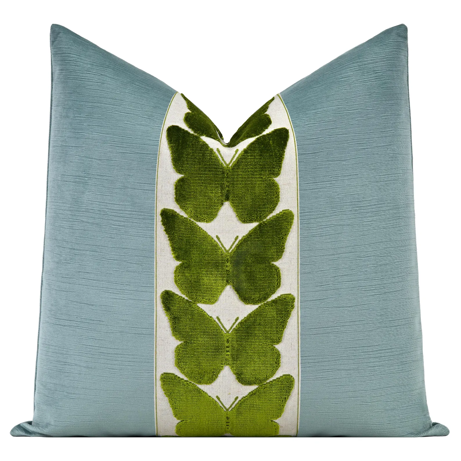 blue and green butterfly pillow