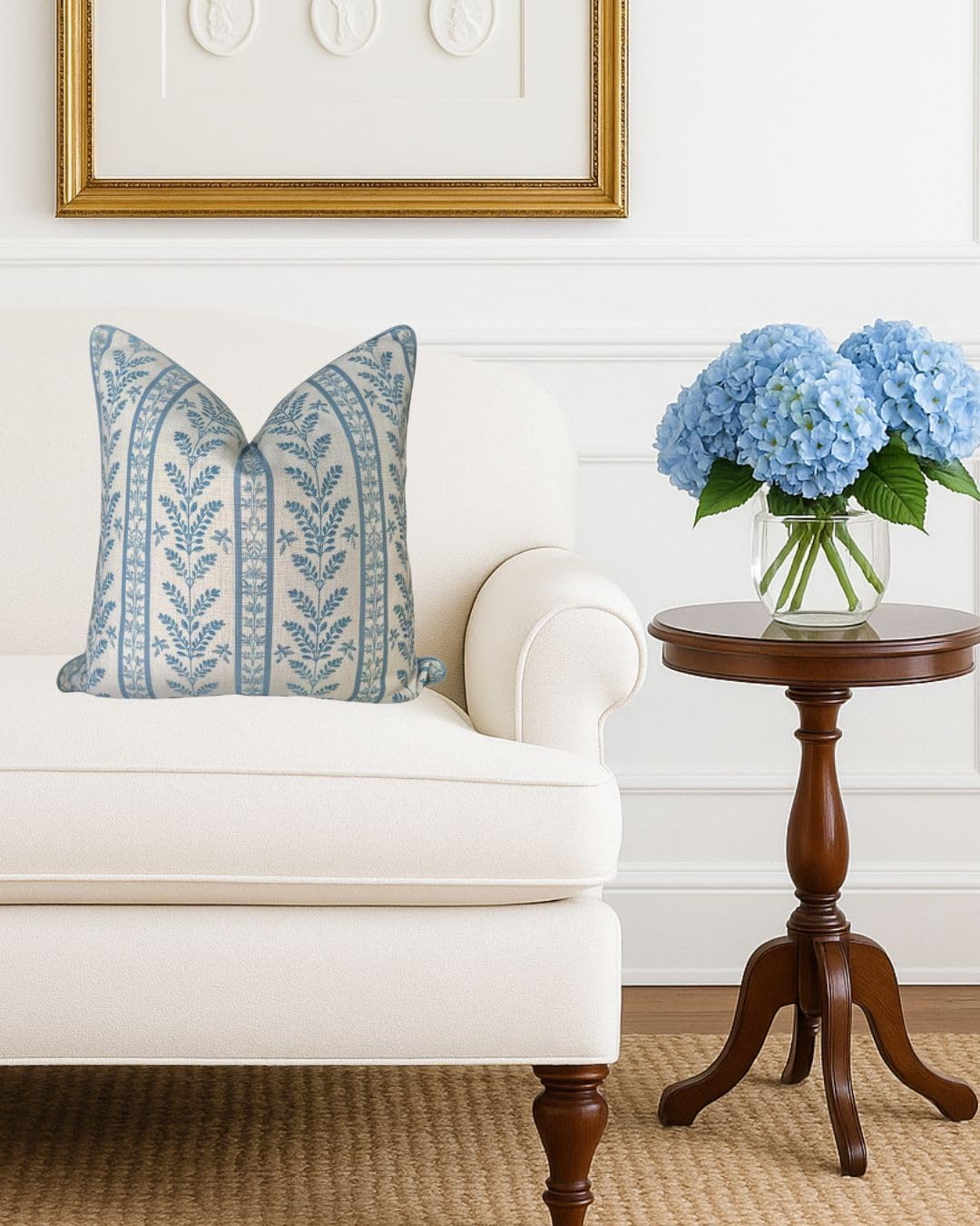 blue and white pillow