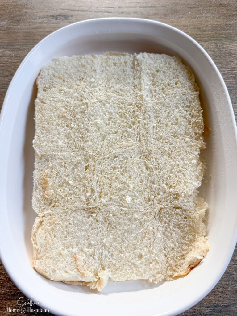 Bottom slab of Hawaiian rolls before layering.