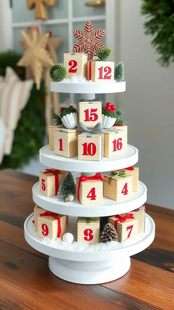 Tiered tray with advent calendar decor