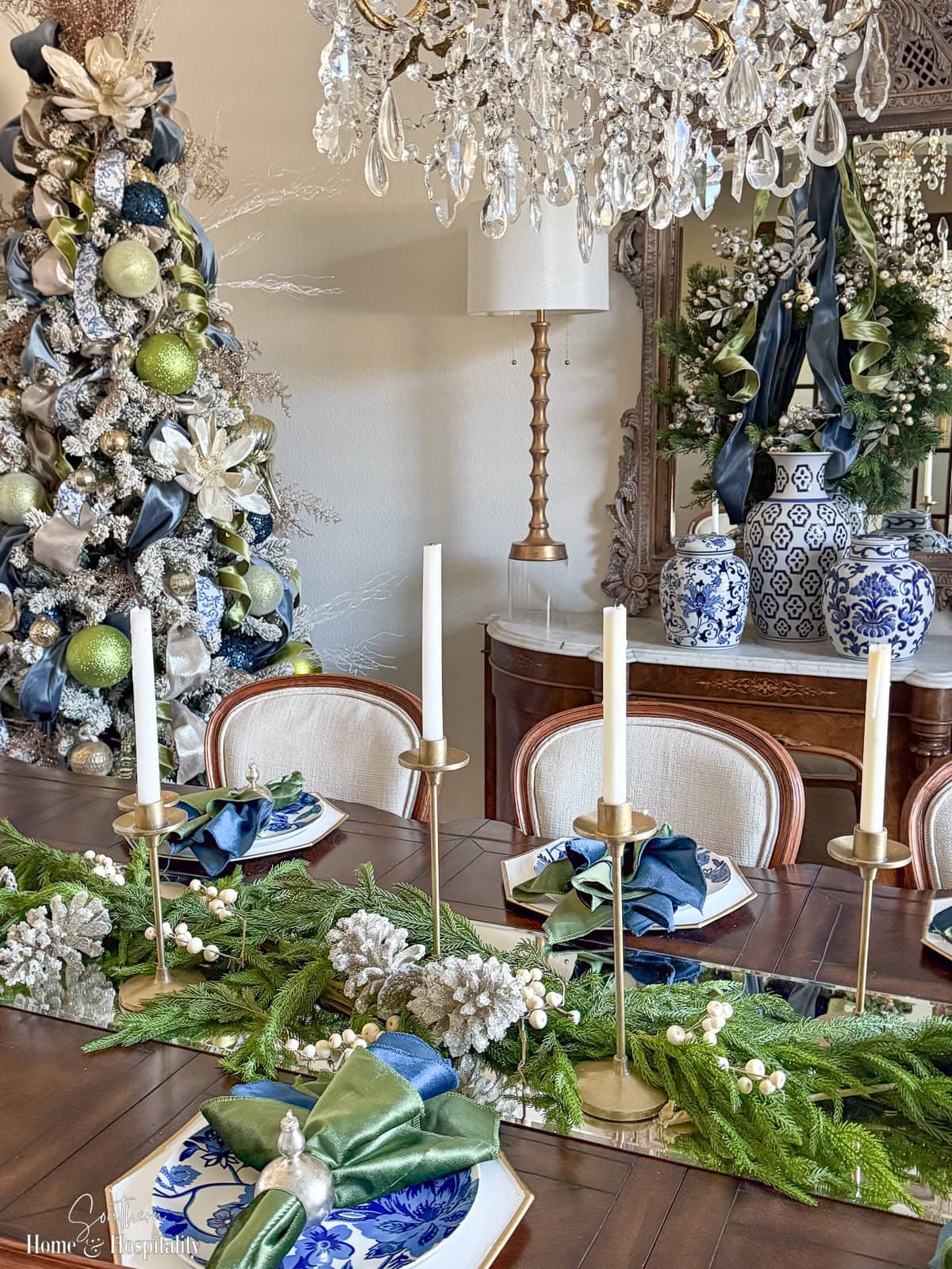 Blue and Green Christmas Tablescape: Elegant Holiday Decor for the Dining  Room, image size:1200x1600
