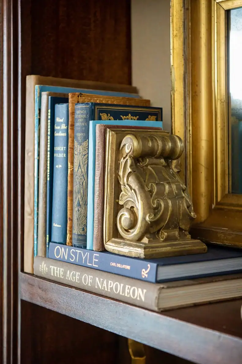 Books styled on a shelf