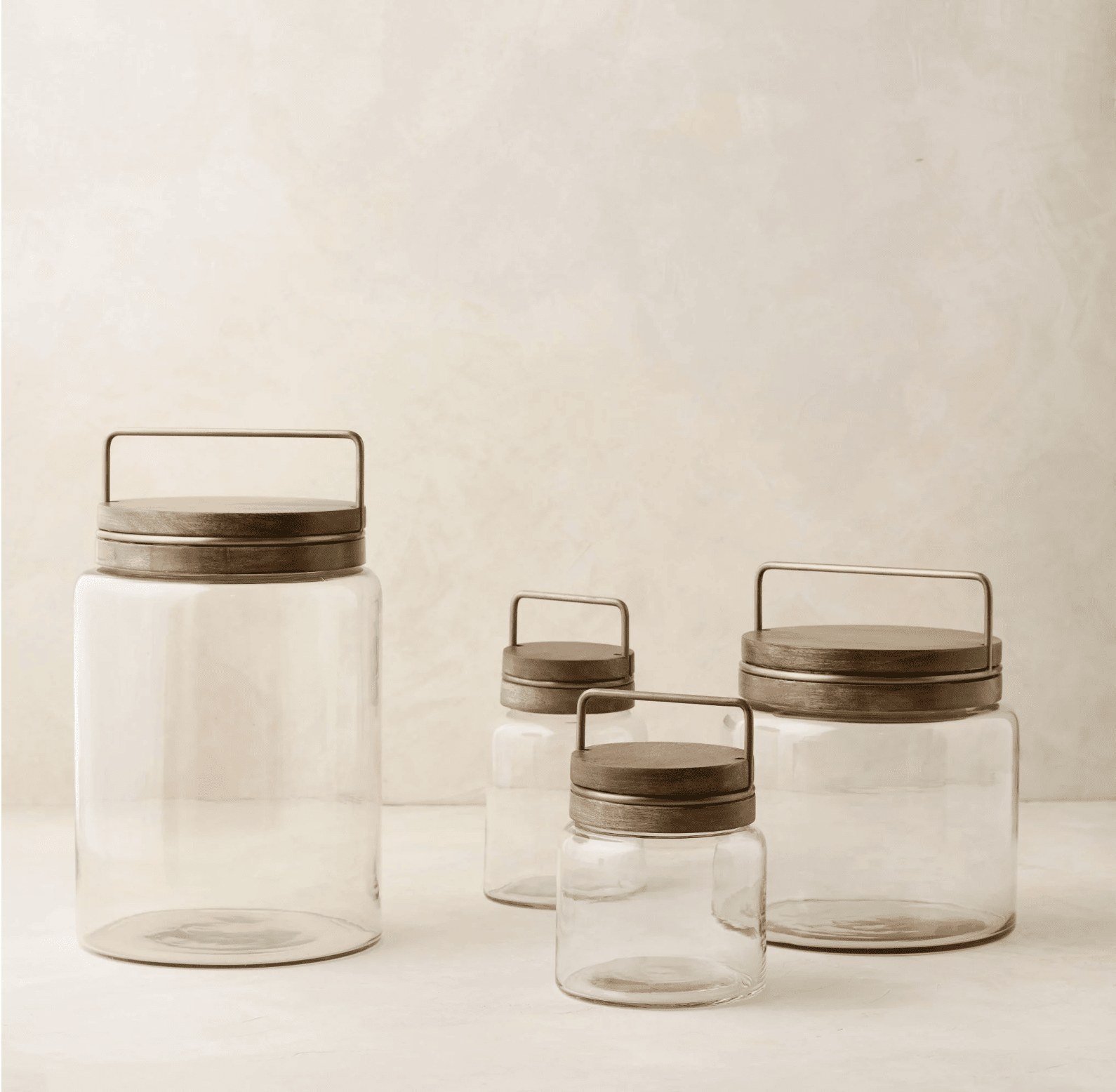 Wood and antique brass canister set