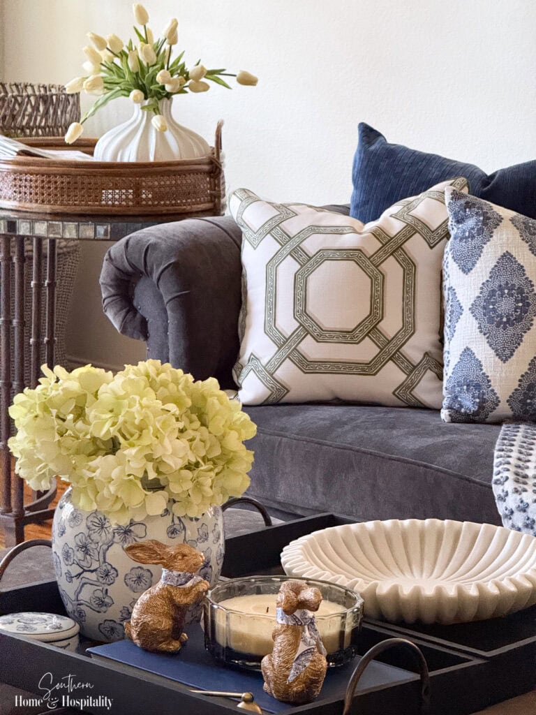 Living room with spring flowers and decorations