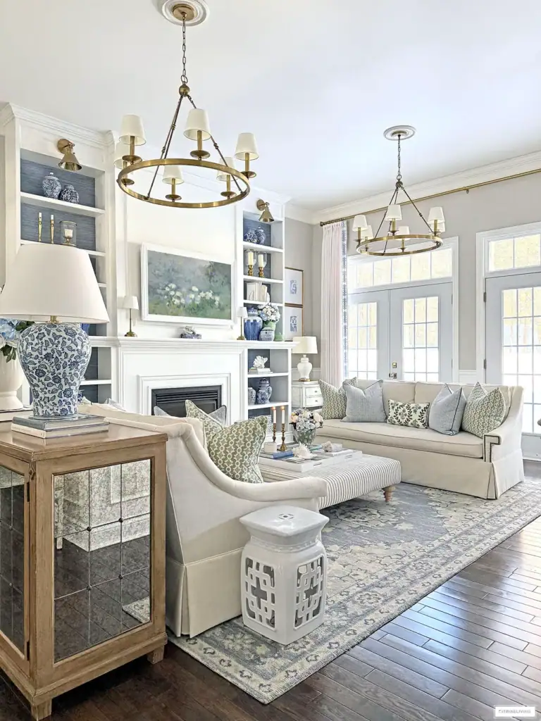 Spring living room ideas blue and white living room