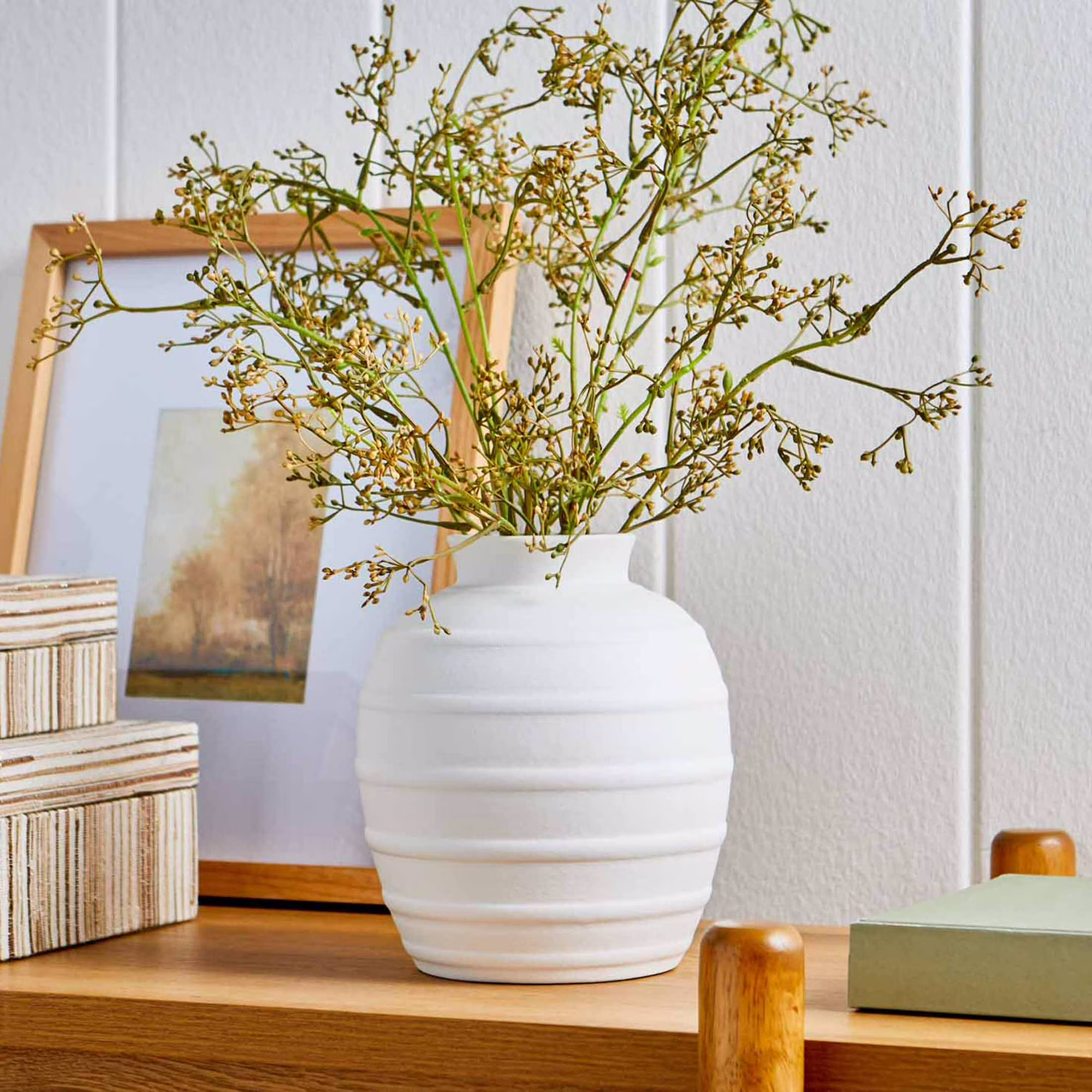 White ribbed vase