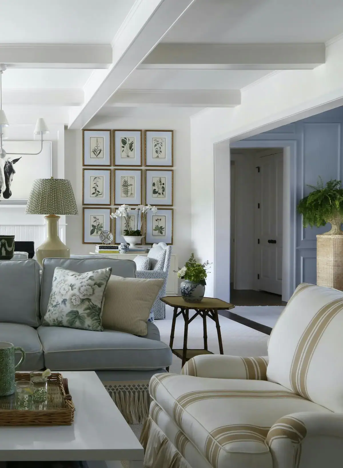 Elegant soft blue and green living room