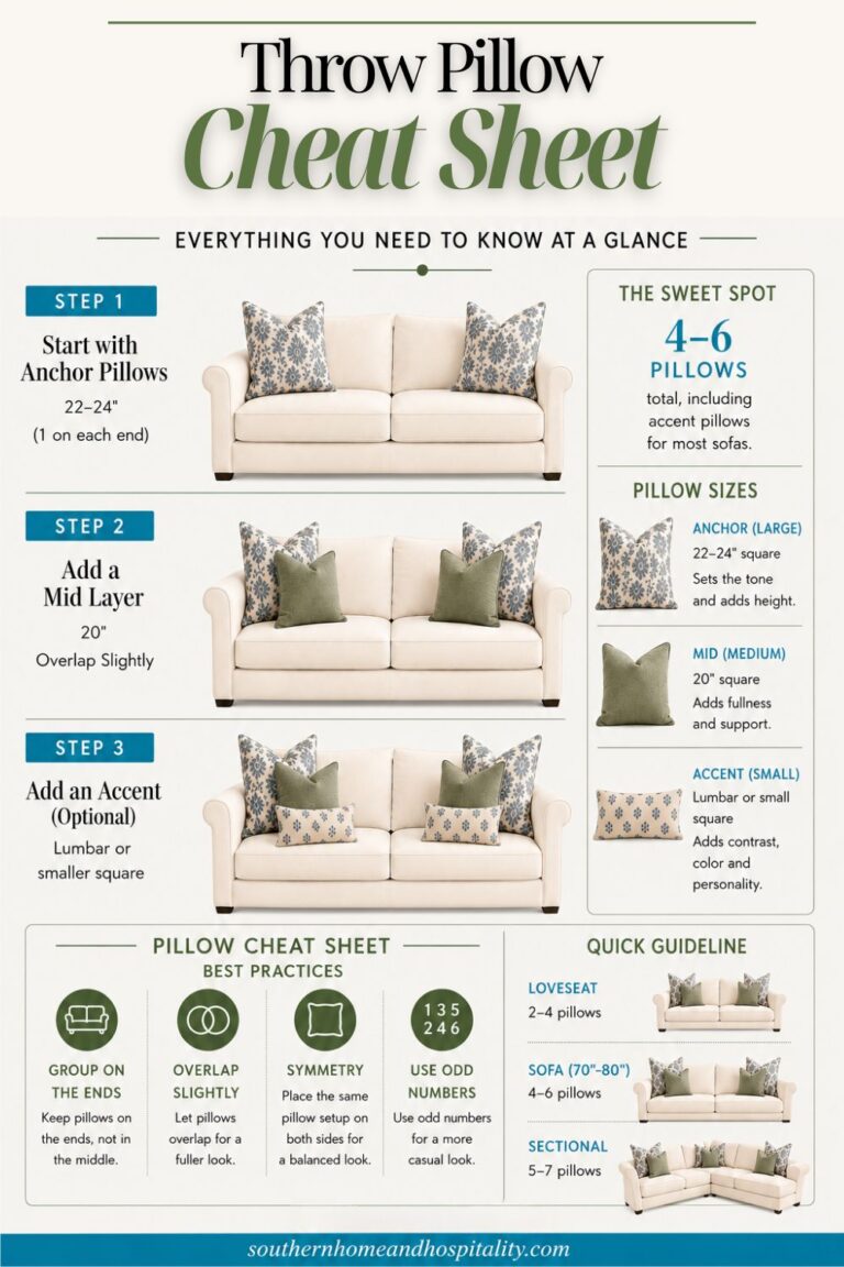 How to Style Throw Pillows on a Sofa (Sizes + Layout)