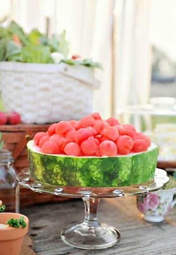 Watermelon balls on pedestal