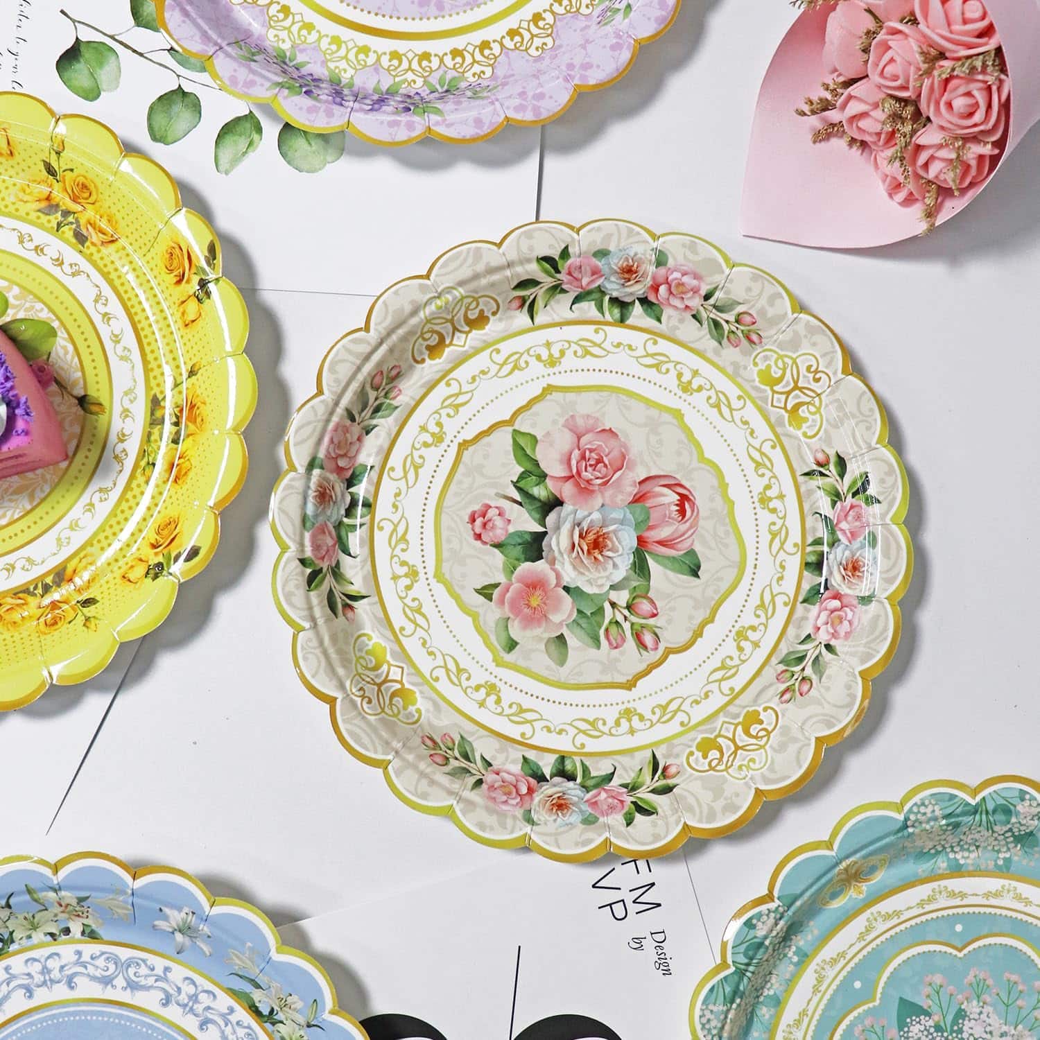 Floral china look paper plates