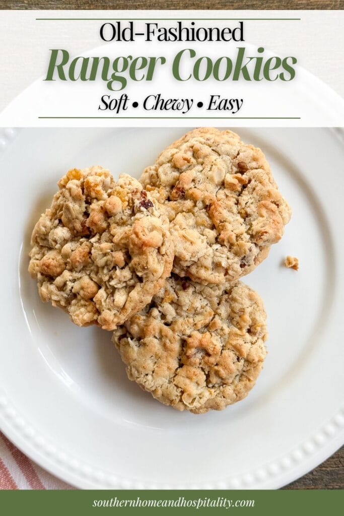 Old-Fashioned Ranger Cookies recipe with oats, cornflakes, coconut, and pecans for soft, chewy homemade cookies.