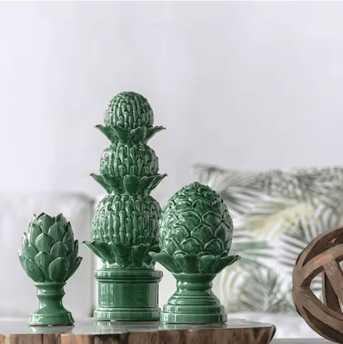 Green artichoke finials