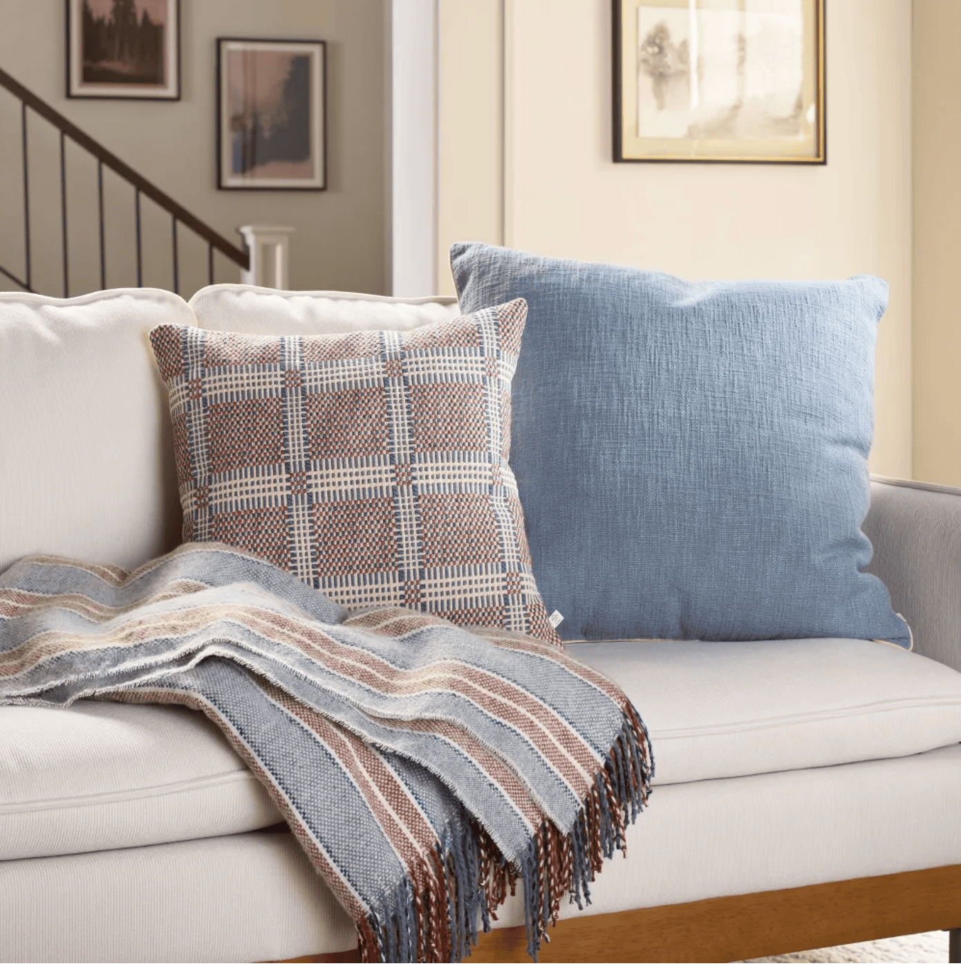 Blue and brown plaid pillow from Target