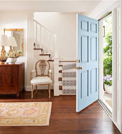 Classic entryway with blue and orange
