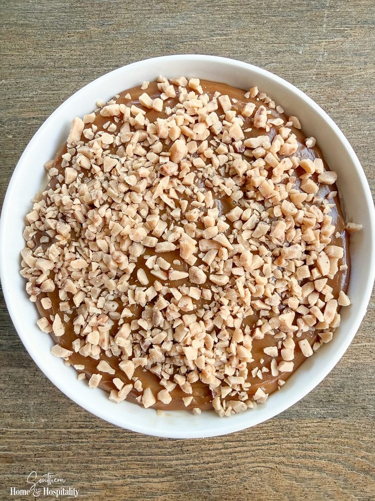 Caramel apple dip topped with a generous layer of crunchy Heath toffee bits.